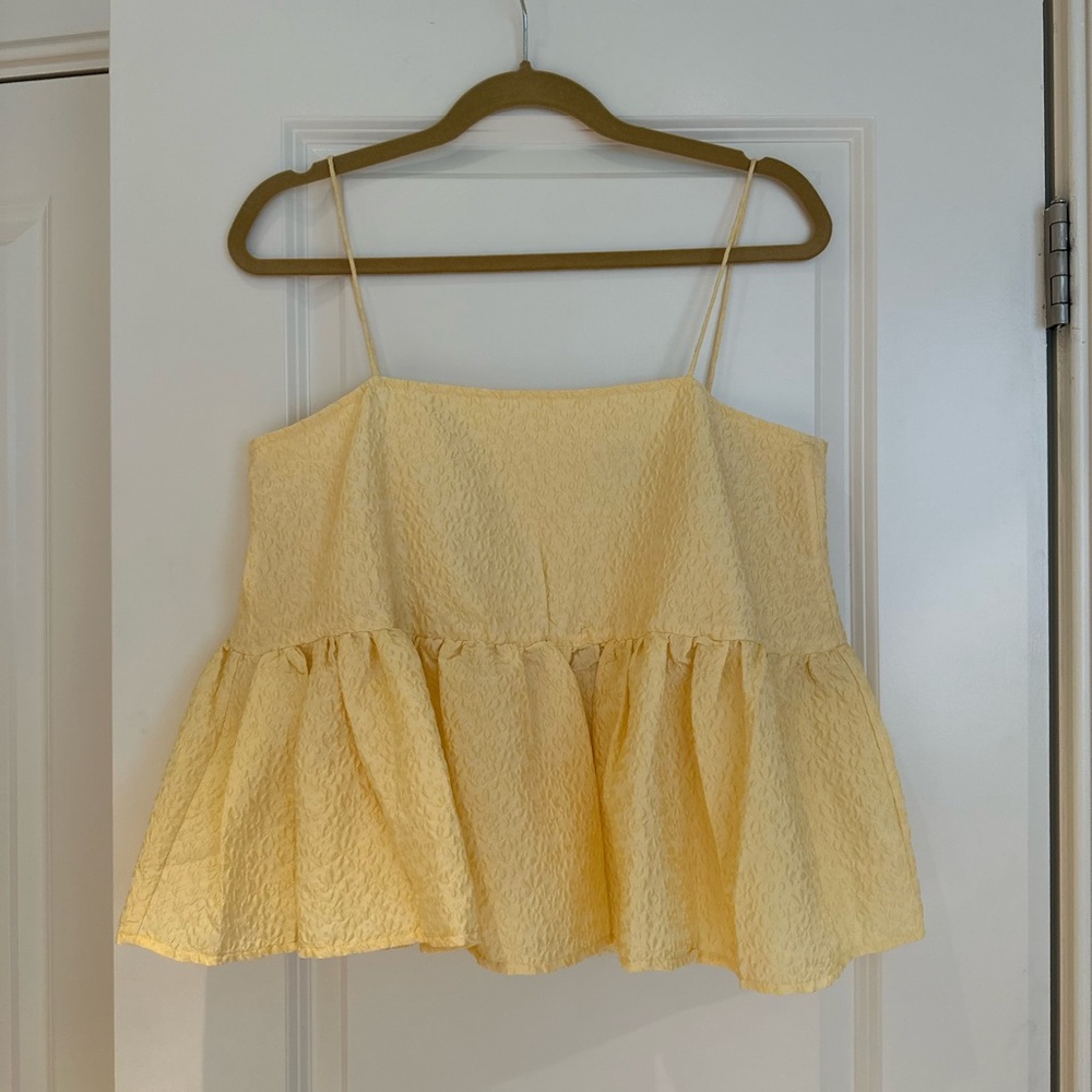 Sister Jane, Dream Deuce Floral Cami Top, size L, NWT, yellow brocade w peplum